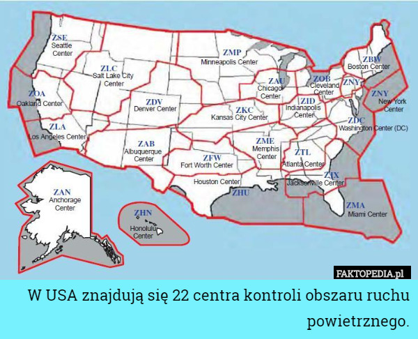 W USA znajdują się 22 centra kontroli obszaru ruchu powietrznego. 