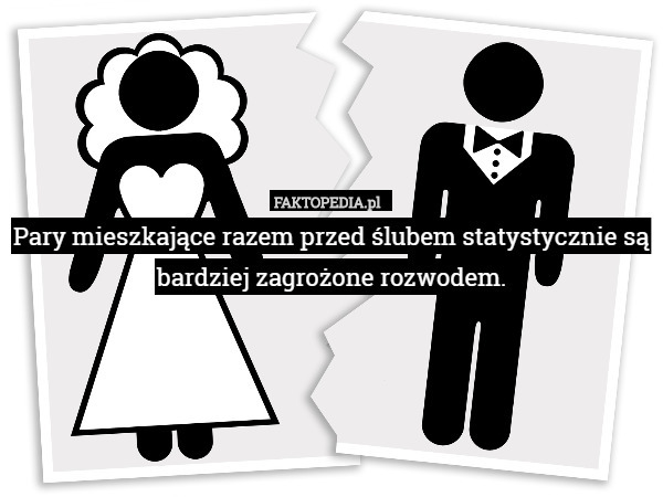 Pary mieszkające razem przed ślubem statystycznie są bardziej zagrożone rozwodem. 