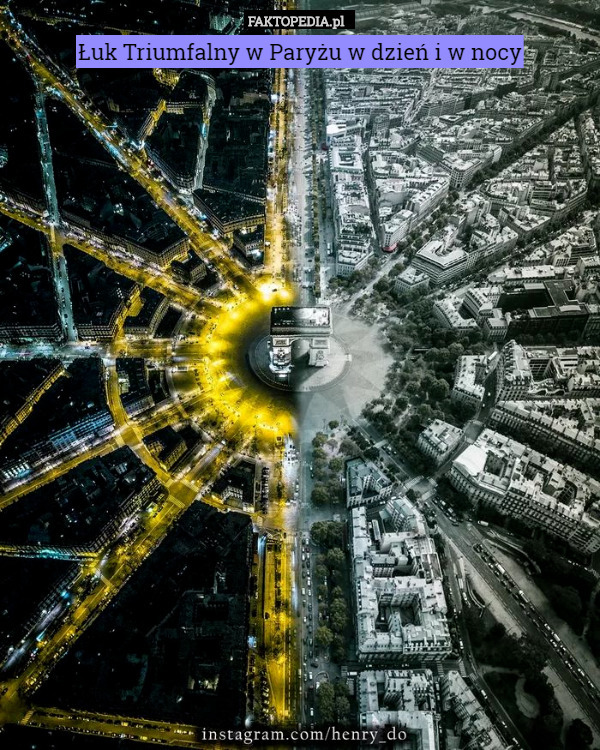 Łuk Triumfalny w Paryżu w dzień i w nocy 