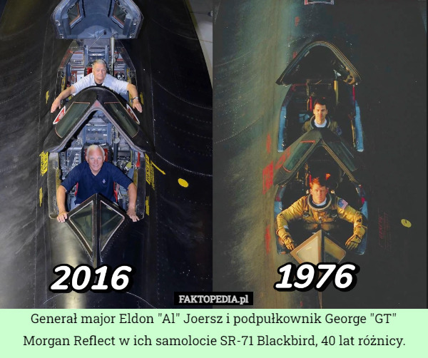 Generał major Eldon "Al" Joersz i podpułkownik George "GT" Morgan Reflect w ich samolocie SR-71 Blackbird, 40 lat różnicy. 