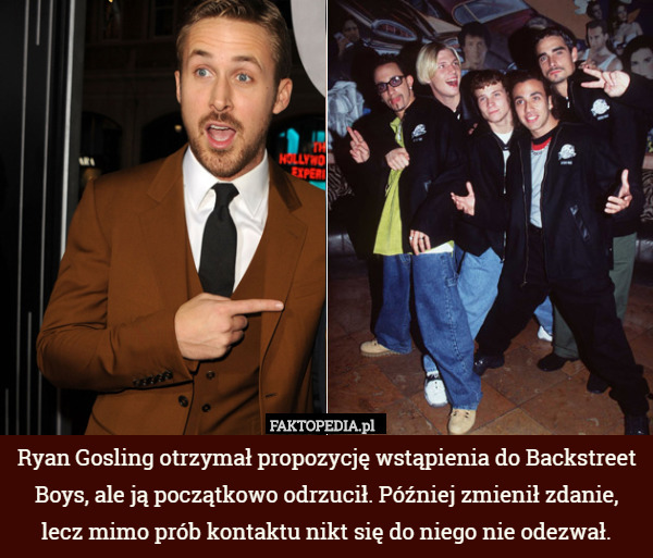 Ryan Gosling otrzymał propozycję wstąpienia do Backstreet Boys, ale...