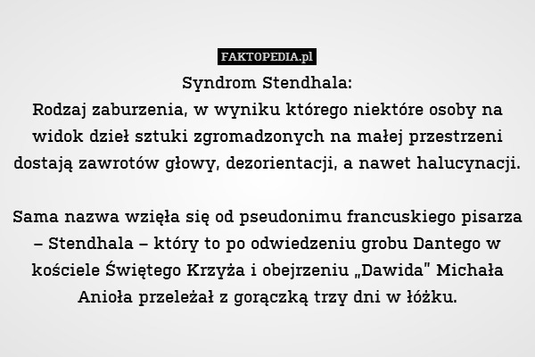 Syndrom Stendhala:
Rodzaj zaburzenia,
