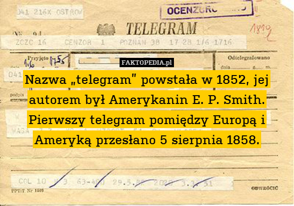 Nazwa „telegram” powstała w 1852,