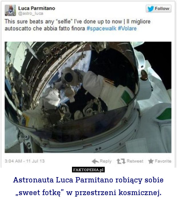 Astronauta Luca Parmitano robiący