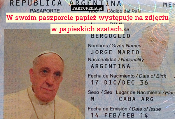 W swoim paszporcie papież występuje