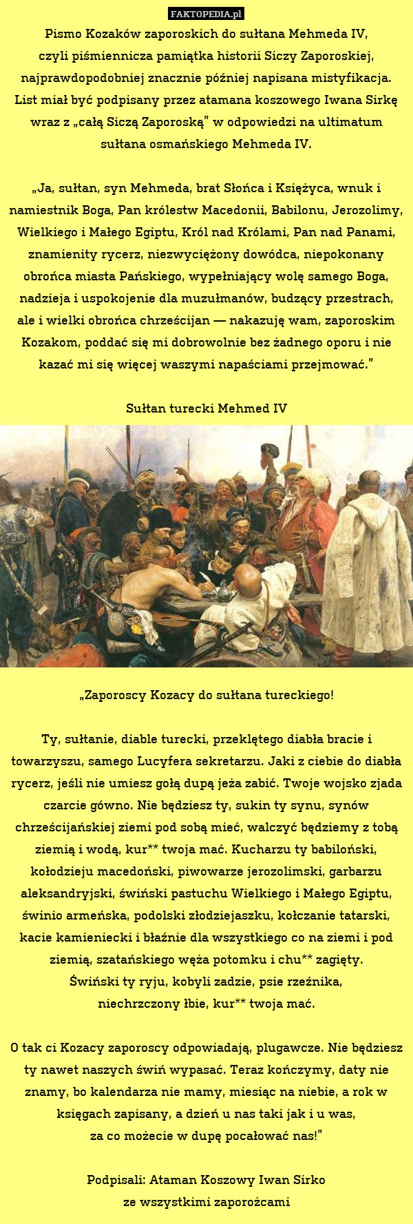 Pismo Kozaków zaporoskich do sułtana
