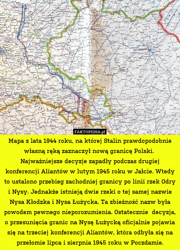 Mapa z lata 1944 roku, na której Stalin prawdopodobnie własną ręką zaznaczył
