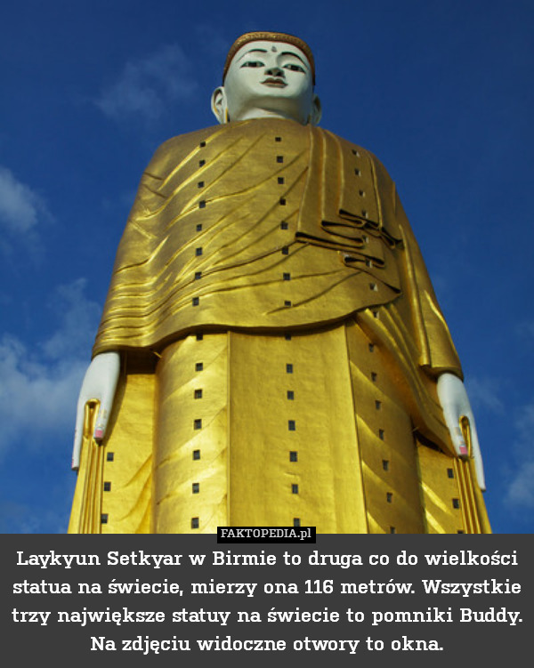 Laykyun Setkyar w Birmie to druga co do wielkości statua na świecie, mierzy