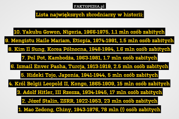 Lista największych zbrodniarzy w historii:10. Yaukbu Gowon, Nigeria, 1966-1975,