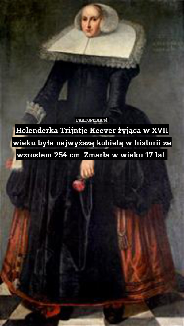 Holenderka Trijntje Keever żyjąca w XVII wieku była najwyższą kobietą w