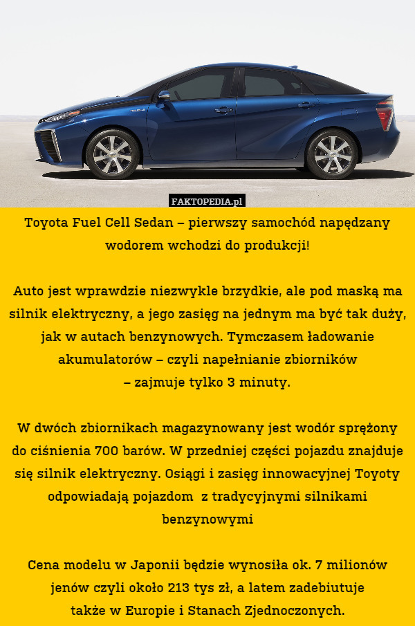 Toyota Fuel Cell Sedan – pierwszy samochód napędzany wodorem wchodzi do