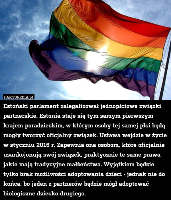 Estoński parlament zalegalizował jednopłciowe związki partnerskie. Estonia