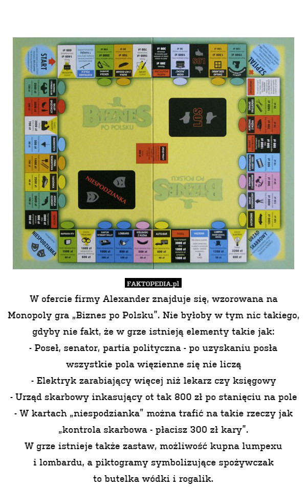 W ofercie firmy Alexander znajduje się, wzorowana na Monopoly gra "Biznes