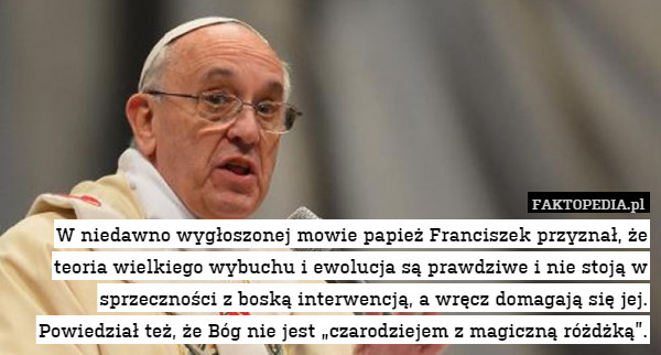 W niedawno wygłoszonej mowie papież Franciszek przyznał, że teoria wielkiego