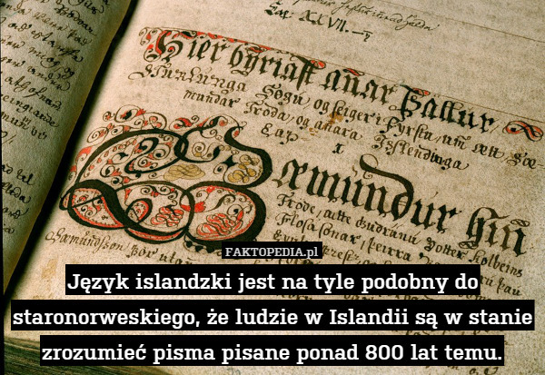 Język islandzki jest na tyle podobny do staronorweskiego, że ludzie w Islandii