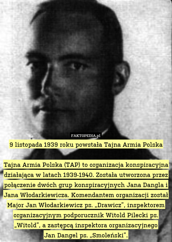 9 listopada 1939 roku powstała Tajna Armia PolskaTajna Armia Polska (TAP)