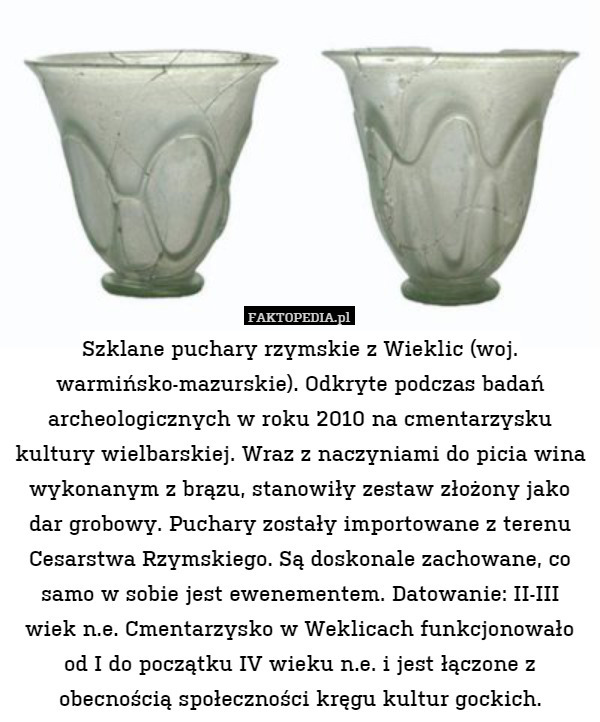 Szklane puchary rzymskie z Wieklic (woj. warmińsko-mazurskie). Odkryte podczas