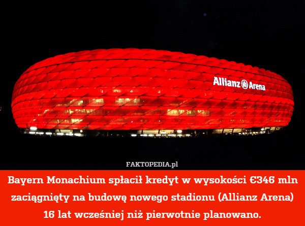 Bayern Monachium spłacił kredyt w wysokości 346 mln € zaciągnięty na budowę