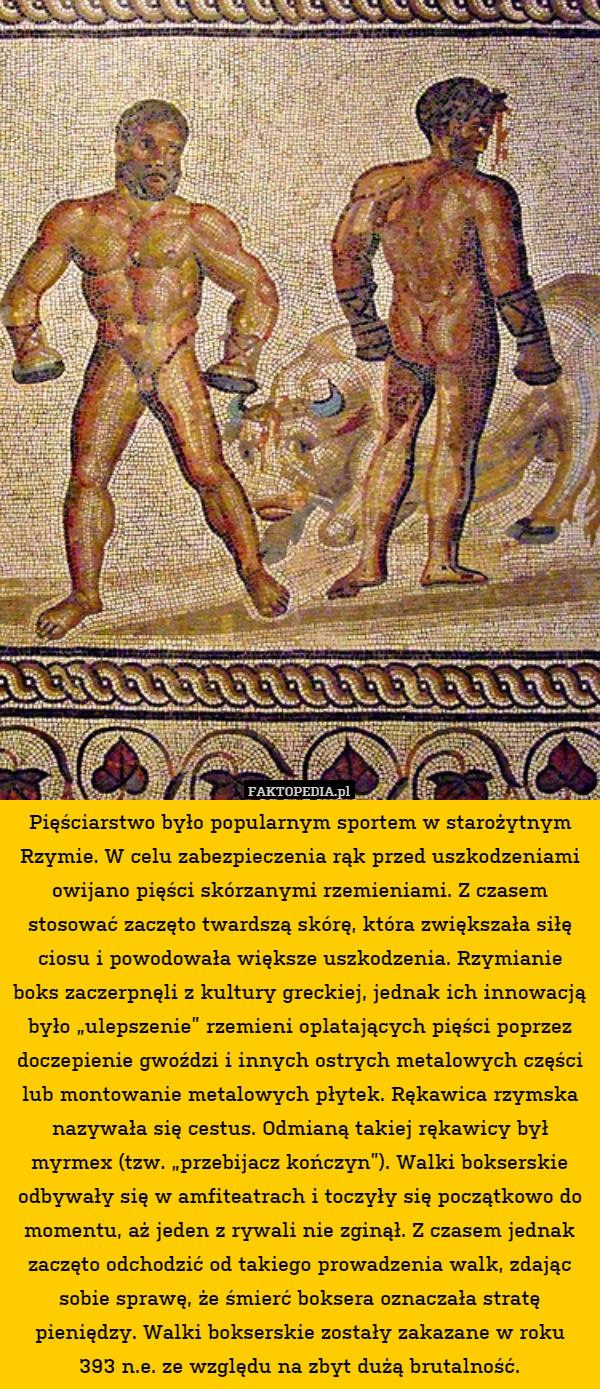 Pięściarstwo było popularnym sportem w starożytnym Rzymie. W celu zabezpieczenia