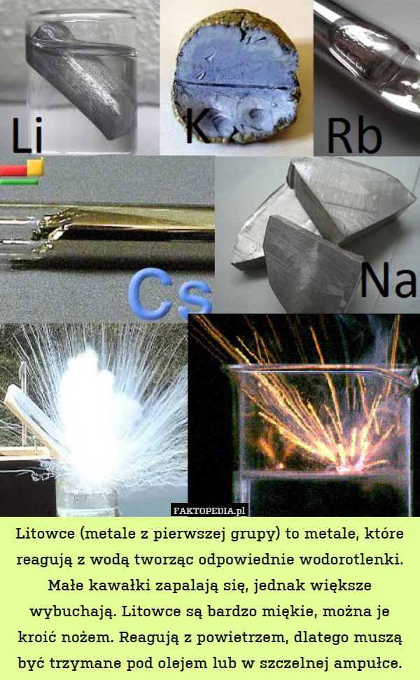 Litowce (metale z pierwszej grupy) to metale które reagują z wodą tworząc