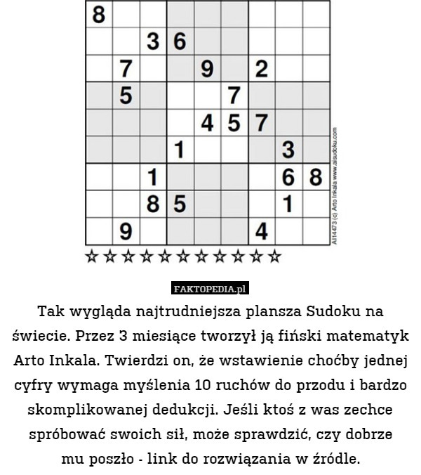 Tak wygląda najtrudniejsza plansza Sudoku na świecie. Przez 3 miesiące tworzył