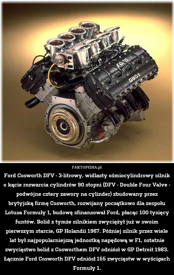 Ford Cosworth DFV - 3-litrowy, widlasty ośmiocylindrowy silnik o kącie rozwarcia
