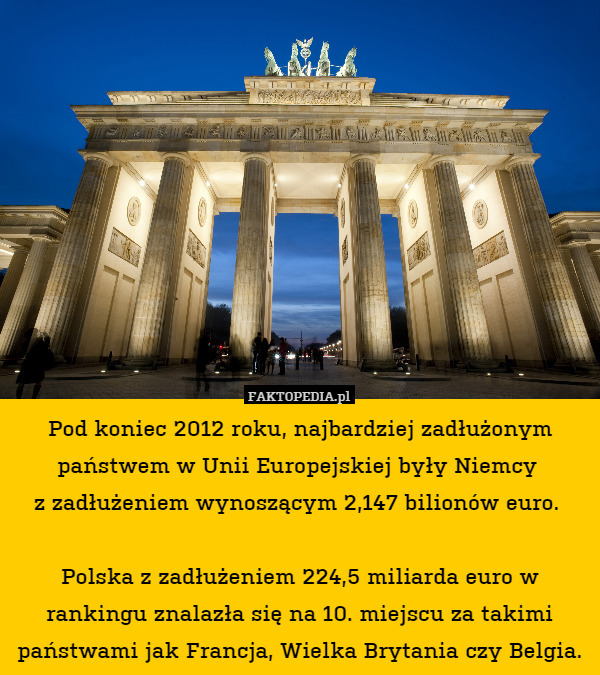 Pod koniec 2012 roku, najbardziej zadłużonym państwem w Unii Europejskiej