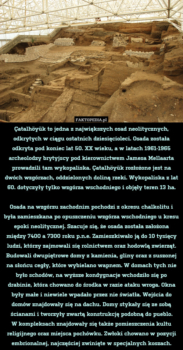 Çatalhöyük to jedna z największych osad neolitycznych, odkrytych w ciągu