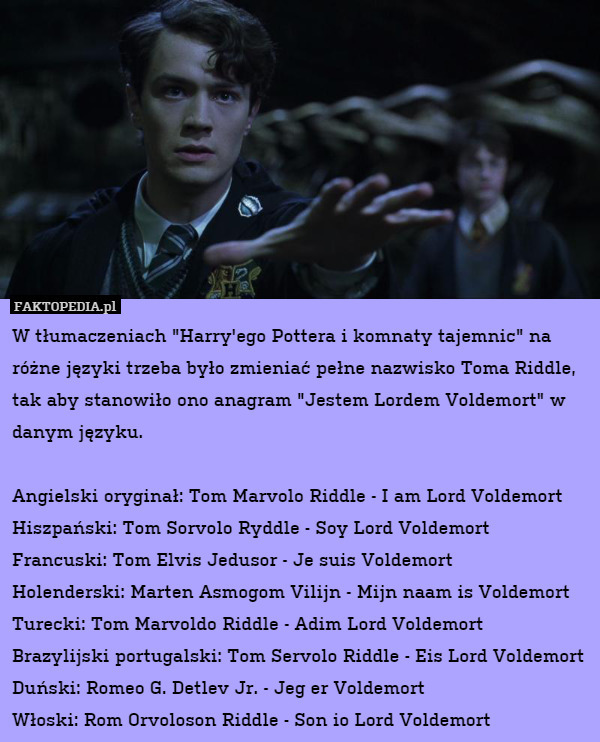 W tłumaczeniach "Harry'ego Pottera i komnaty tajemnic" na