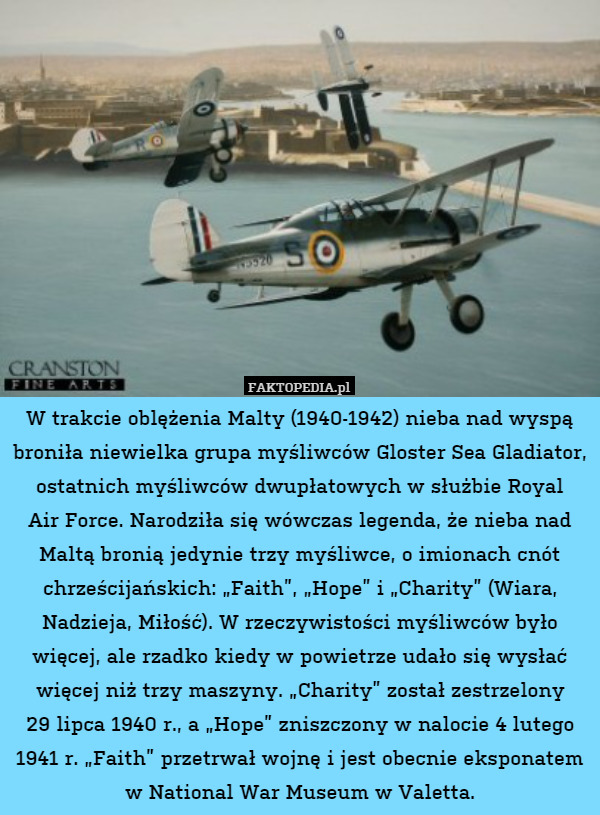 W trakcie oblężenia Malty (1940-1942) nieba nad wyspą broniła niewielka