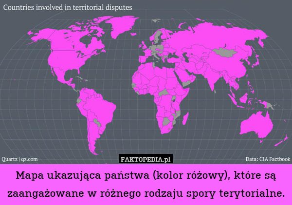 Mapa ukazująca państwa (kolor różowy), które są zaangażowane w różnego rodzaju