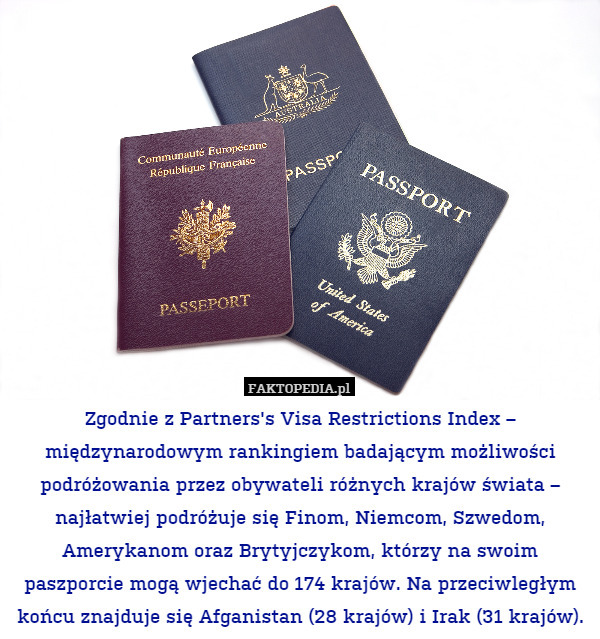 Zgodnie z Partners's Visa Restrictions Index – międzynarodowym rankingiem