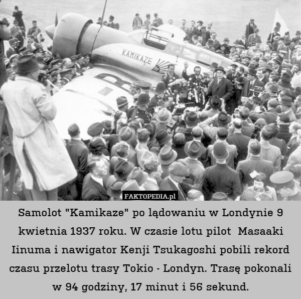 Samolot "Kamikaze" po lądowaniu w Londynie 9 kwietnia 1937 roku.