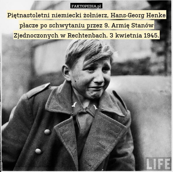 Piętnastoletni niemiecki żołnierz, Hans-Georg Henke płacze po schwytaniu