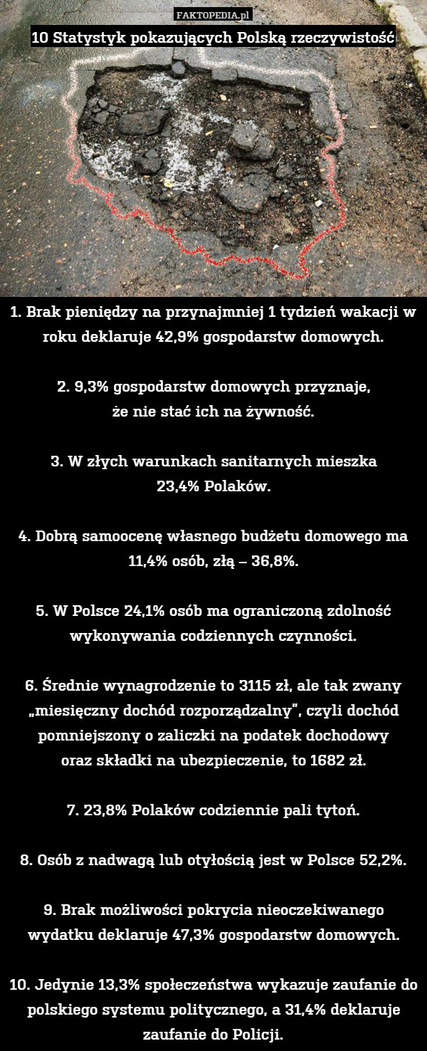 10 Statystyk pokazujących Polską rzeczywistość1. Brak pieniędzy