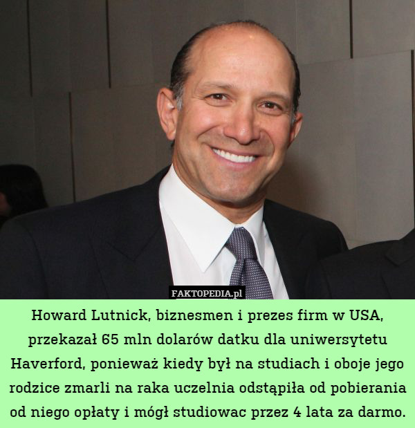 Howard Lutnick, biznesmen i prezes firm w USA, przekazał 65 mln dolarów