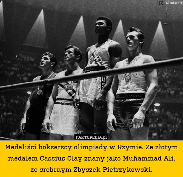 Medaliści bokserscy olimpiady w Rzymie. Ze złotym medalem Cassius Clay znany