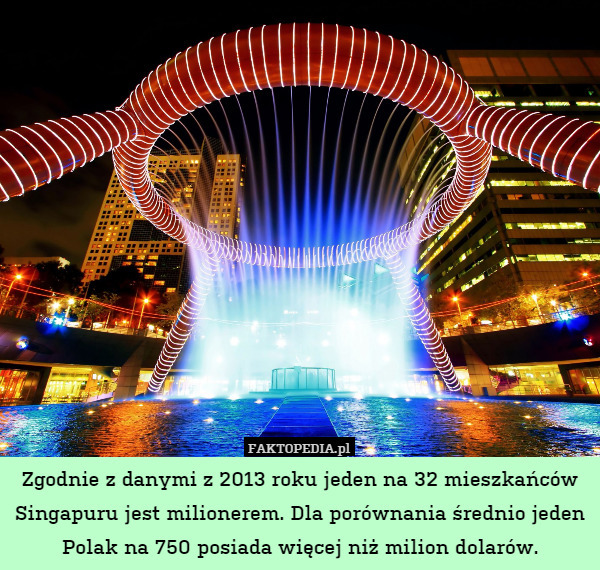 Zgodnie z danymi z 2013 roku jeden na 32 mieszkańców Singapuru jest milionerem.