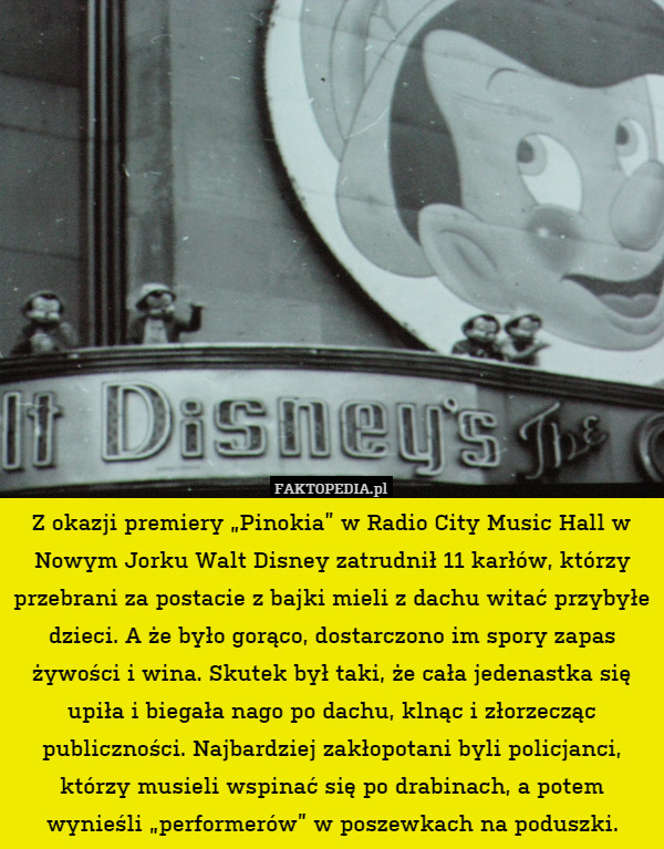 Z okazji premiery „Pinokia” w Radio City Music Hall w Nowym Jorku Walt Disney