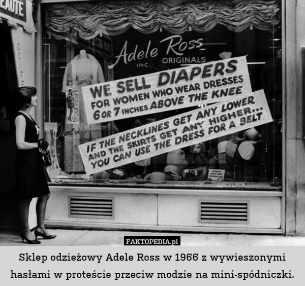 Sklep odzieżowy Adele Ross w 1966 z wywieszonymi hasłami w proteście przeciw