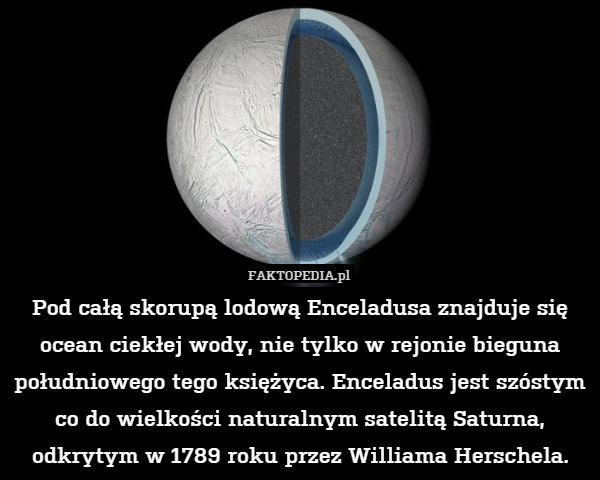 Pod całą skorupą lodową Enceladusa znajduje się ocean ciekłej wody, nie