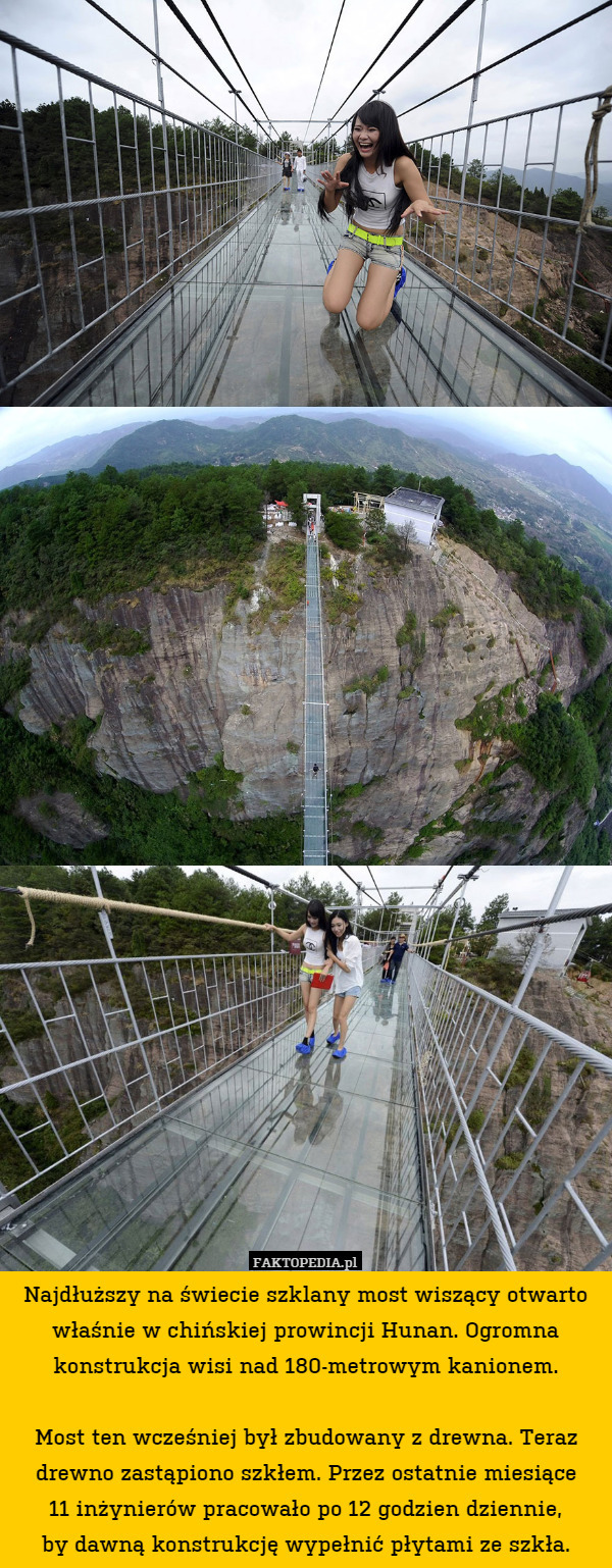 Najdłuższy na świecie szklany most wiszący otwarto właśnie w chińskiej prowincji