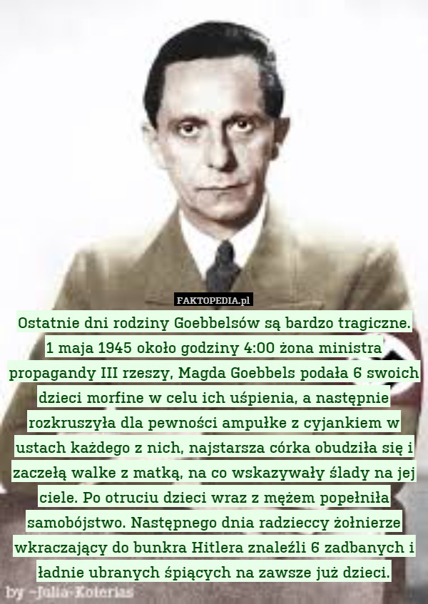 Ostatnie dni rodziny Goebbelsów są bardzo tragiczne. 1 maja 1945 około godziny