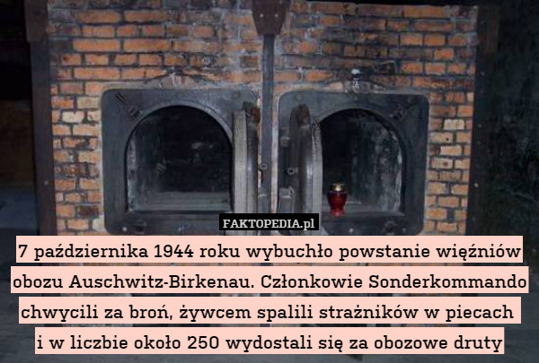 7 października 1944 roku wybuchło powstanie więźniów obozu Auschwitz-Birkenau.