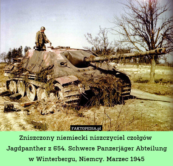 Zniszczony niemiecki niszczyciel czołgów  Jagdpanther z 654. Schwere Panzerjäger