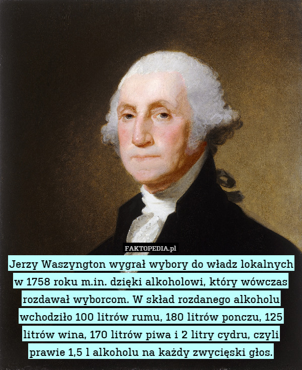 Jerzy Waszyngton wygrał wybory do władz lokalnych w 1758 roku m.in. dzięki alkoholowi,