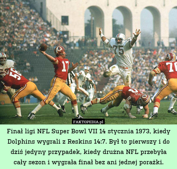 Finał ligi NFL Super Bowl VII 14 stycznia 1973, kiedy Dolphins wygrali z