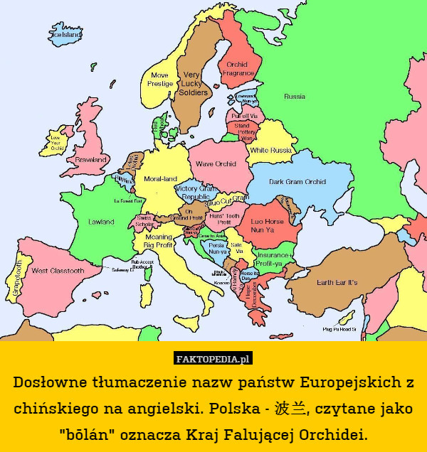 Dosłowne tłumaczenie nazw państw Europejskich z chińskiego na angielski.