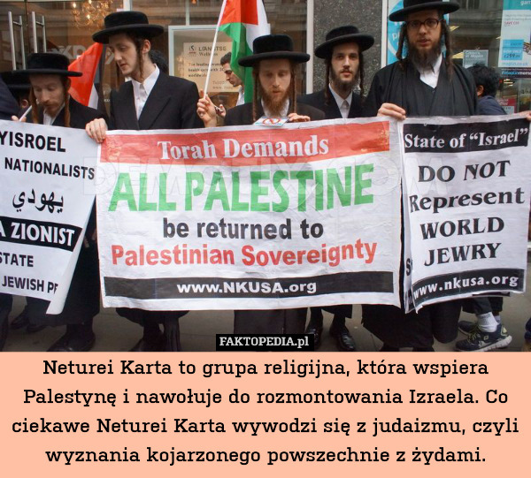 Neturei Karta to grupa religijna, która wspiera Palestynę i nawołuje do