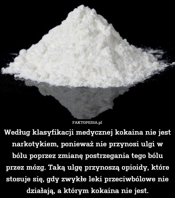 Według klasyfikacji medycznej kokaina nie jest narkotykiem, ponieważ nie